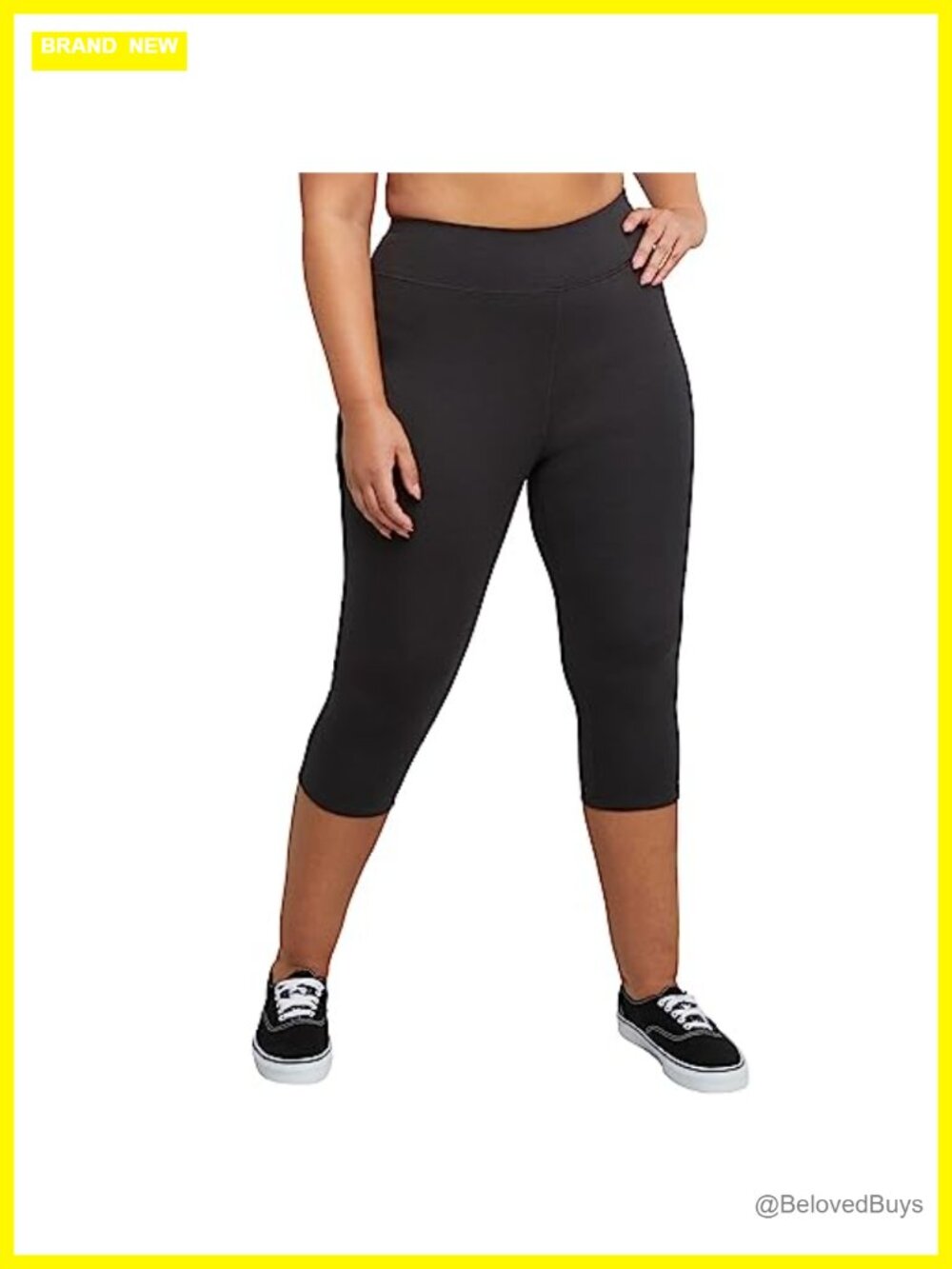 Womens Plus Size Stretch Jersey Capri Leggings High Rise Cropped Athletic